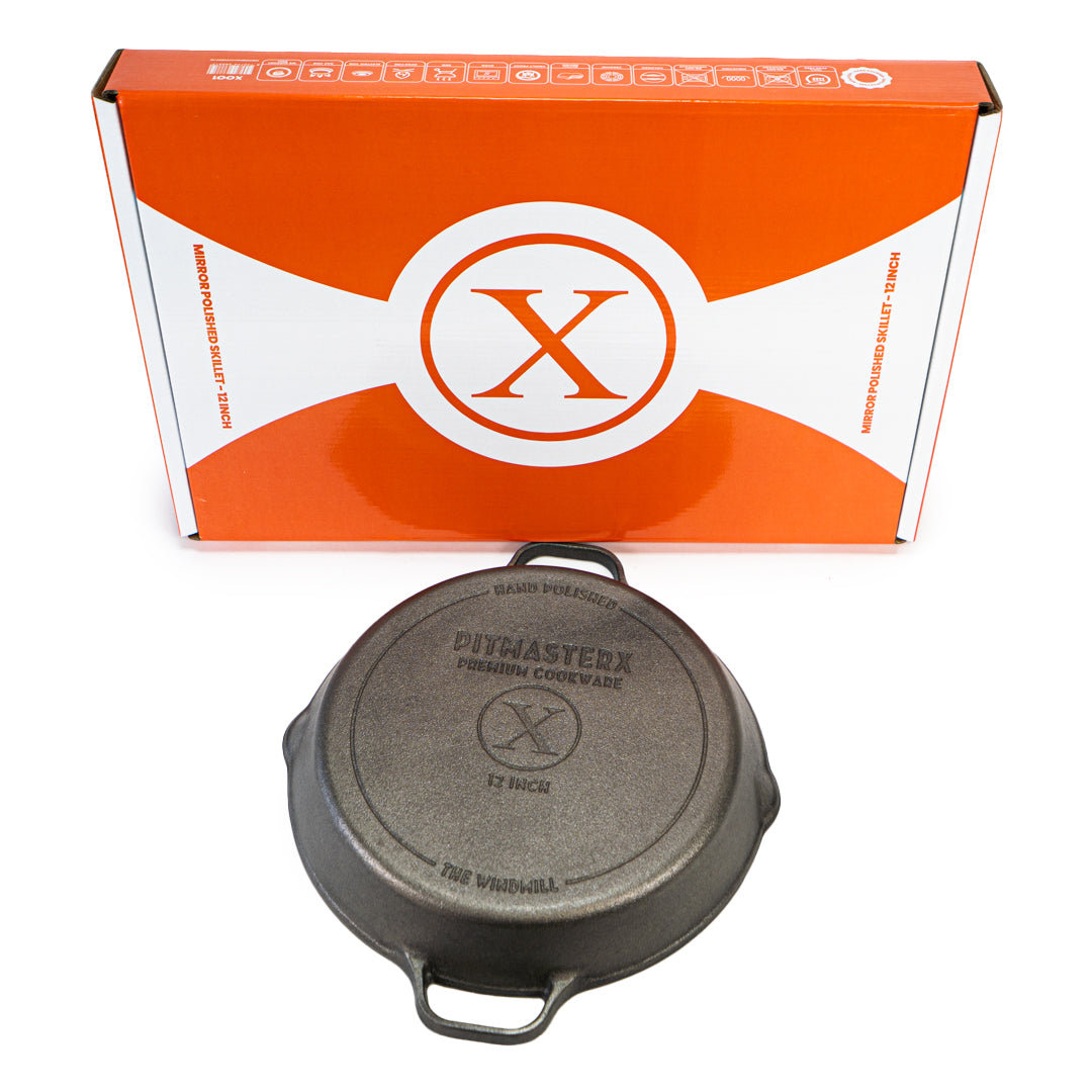 Hand Polished 12" Double-handle Cast Iron Skillet - X002